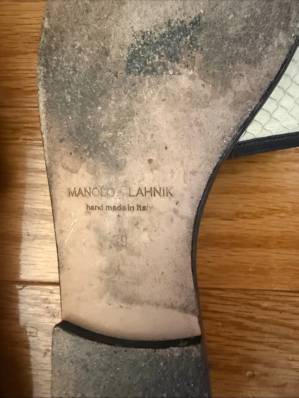 Manolo Blahnik Black and White Textured Slide Sandals